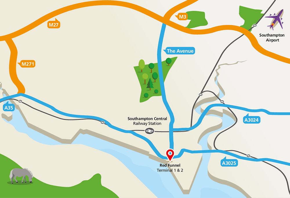 Red Funnel's Road Connections to Southampton map