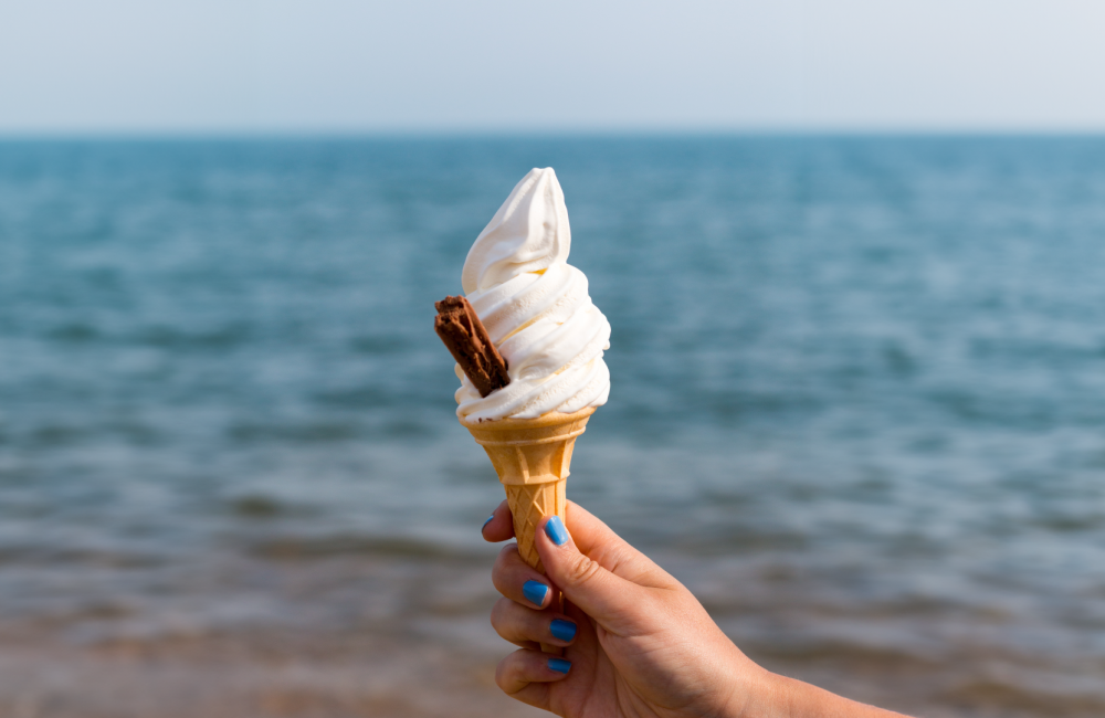 a hand holding an ice cream cone