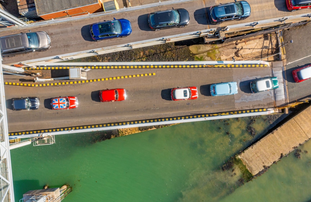 Cars coming off ferry