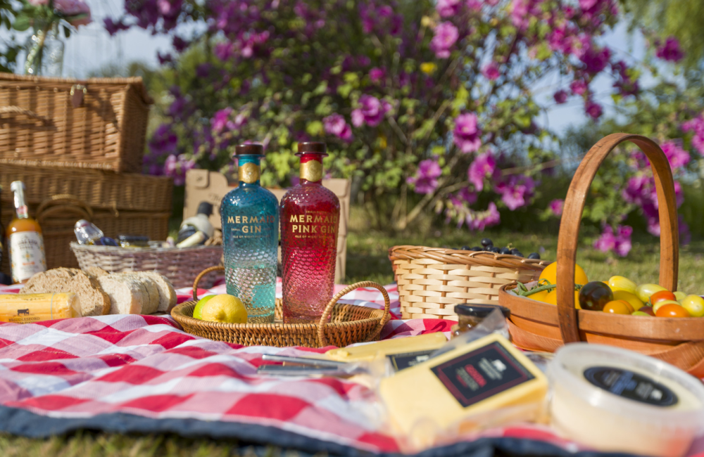 a picnic setup with locally produced food and drink