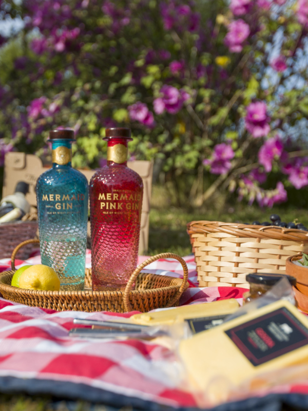 a picnic setup with locally produced food and drink