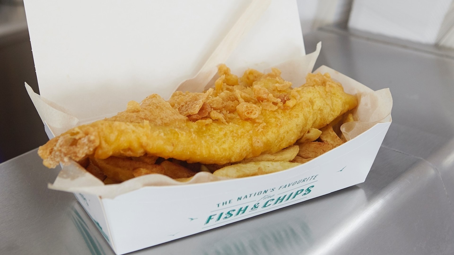 box of battered fish and chips