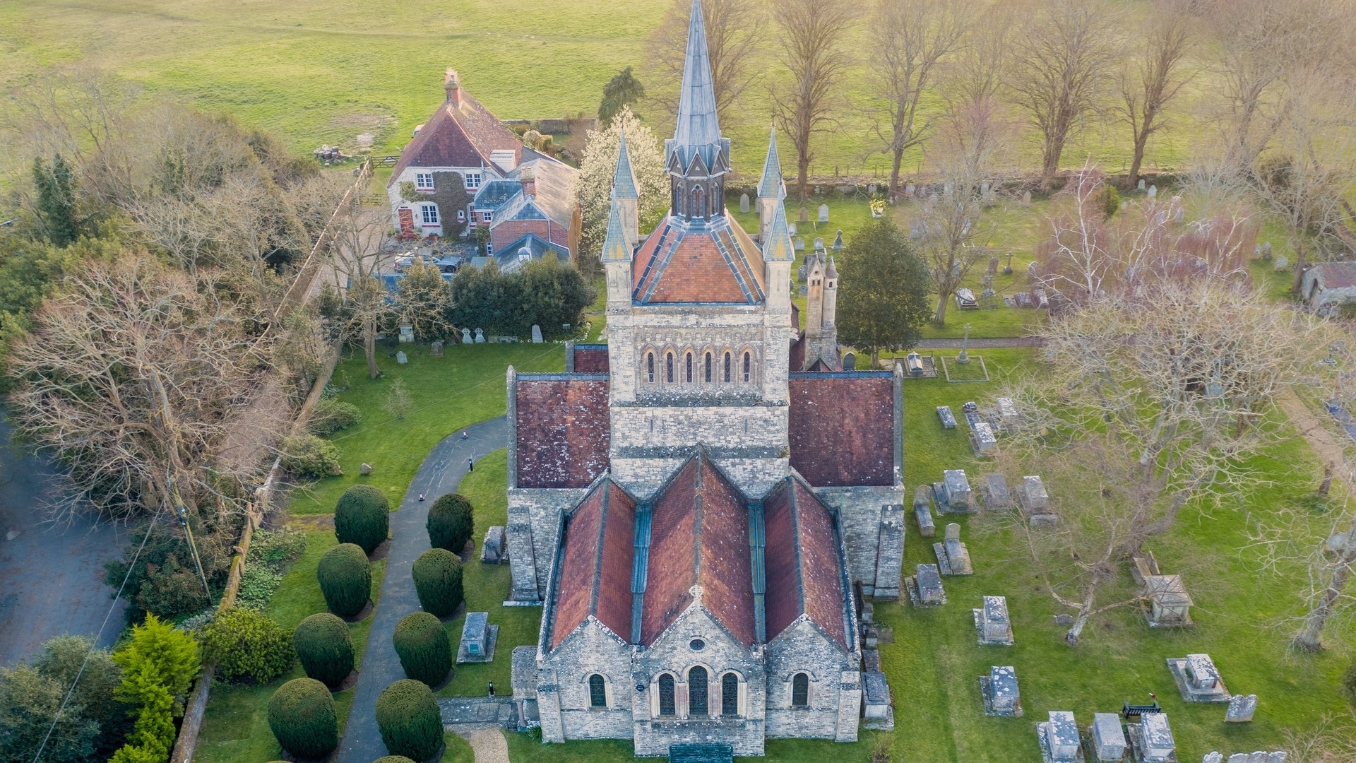 aerial view of St Mildreds Church