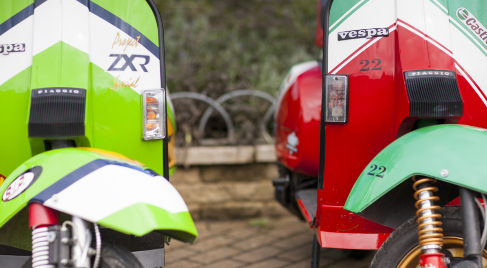 close up of scooters